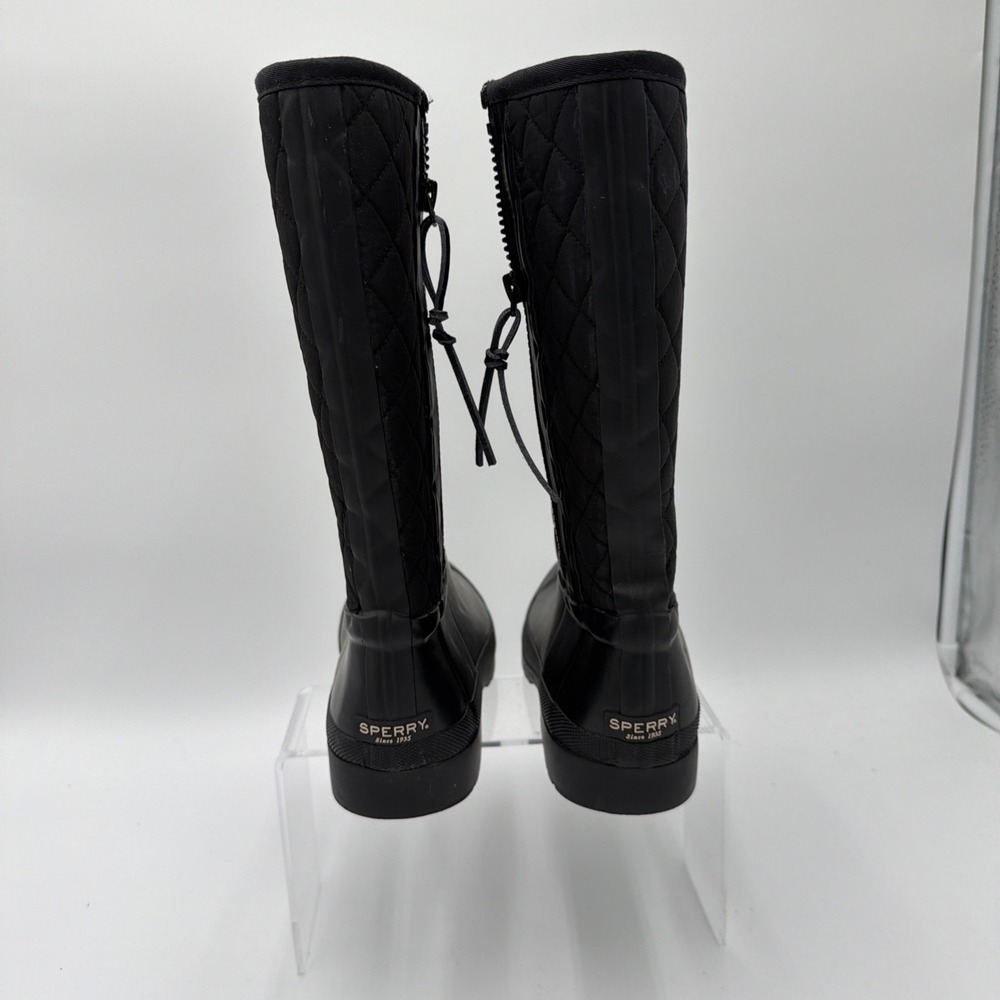 Sperry Top-Sider Walker Wind Quilted Black Nylon Rubber Rain Boots Women's Sz 7M - Picture 4 of 7
